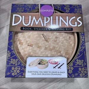 Complete Dumplings Book Steamer and Serving Kit Bamboo Basket Chopsticks Dish